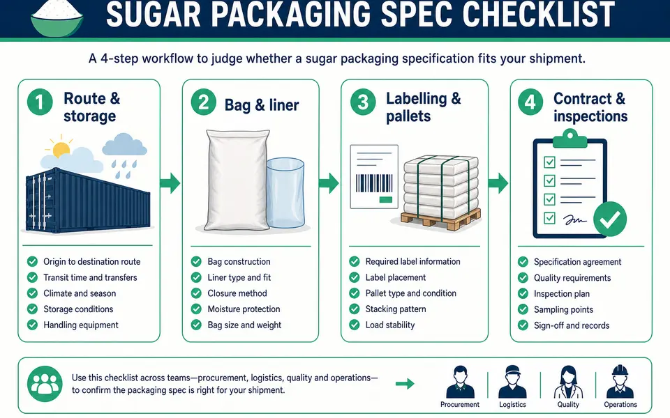 Sugar packaging for bulk shipments: bags, liners and labelling